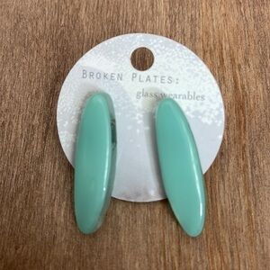 Blown Glass Elongated Robin Egg Blue Oval Earrings